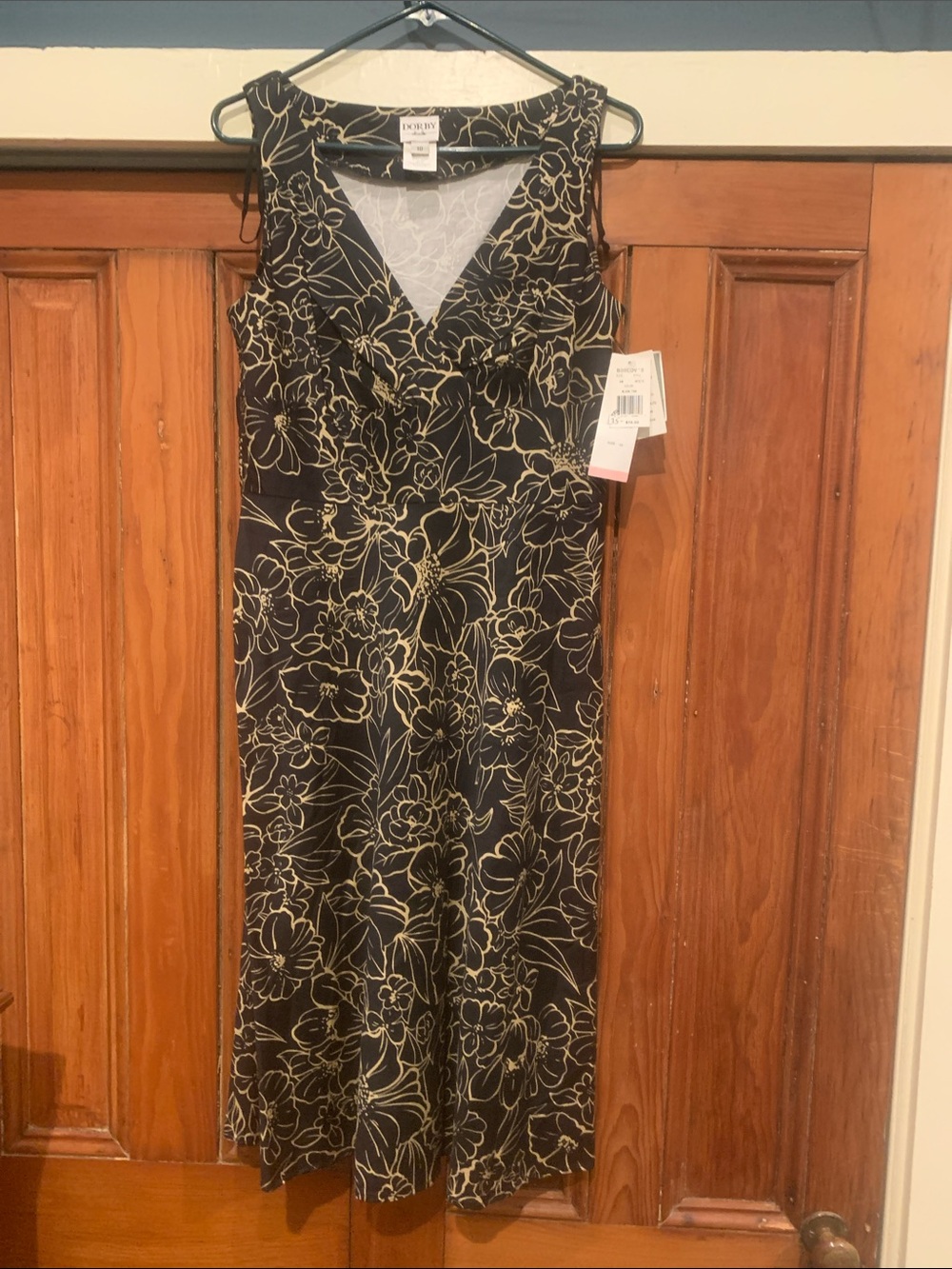 Dorby Black Dress with Gold Floral Outline NWT